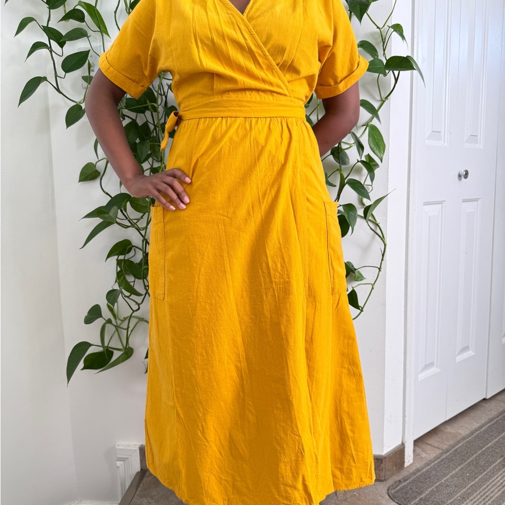 URBAN Romantics Yellow Wrap Tie Front Midi Dress